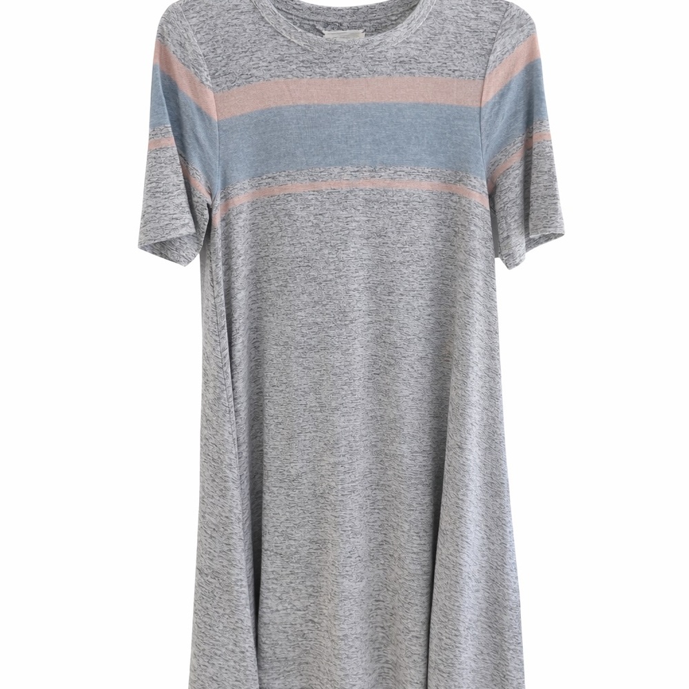 Lou & Grey Heather Gray Mini Dress with Blue and Blush Stripes